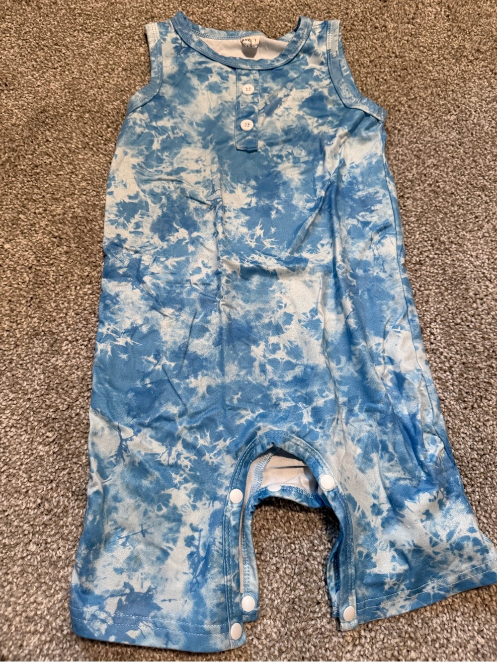 SHEIN Blue Tie-Dye Sleeveless Baby Romper